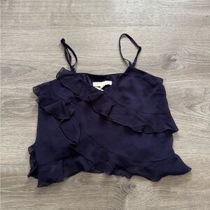 Silky Navy Ruffle Camisole Top - Unknown Brand